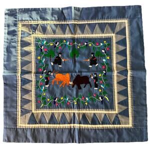 Hmong Embroidrered Folk Story Cloth Handmade Wall Hanging‎ Birds, Men, & Guars